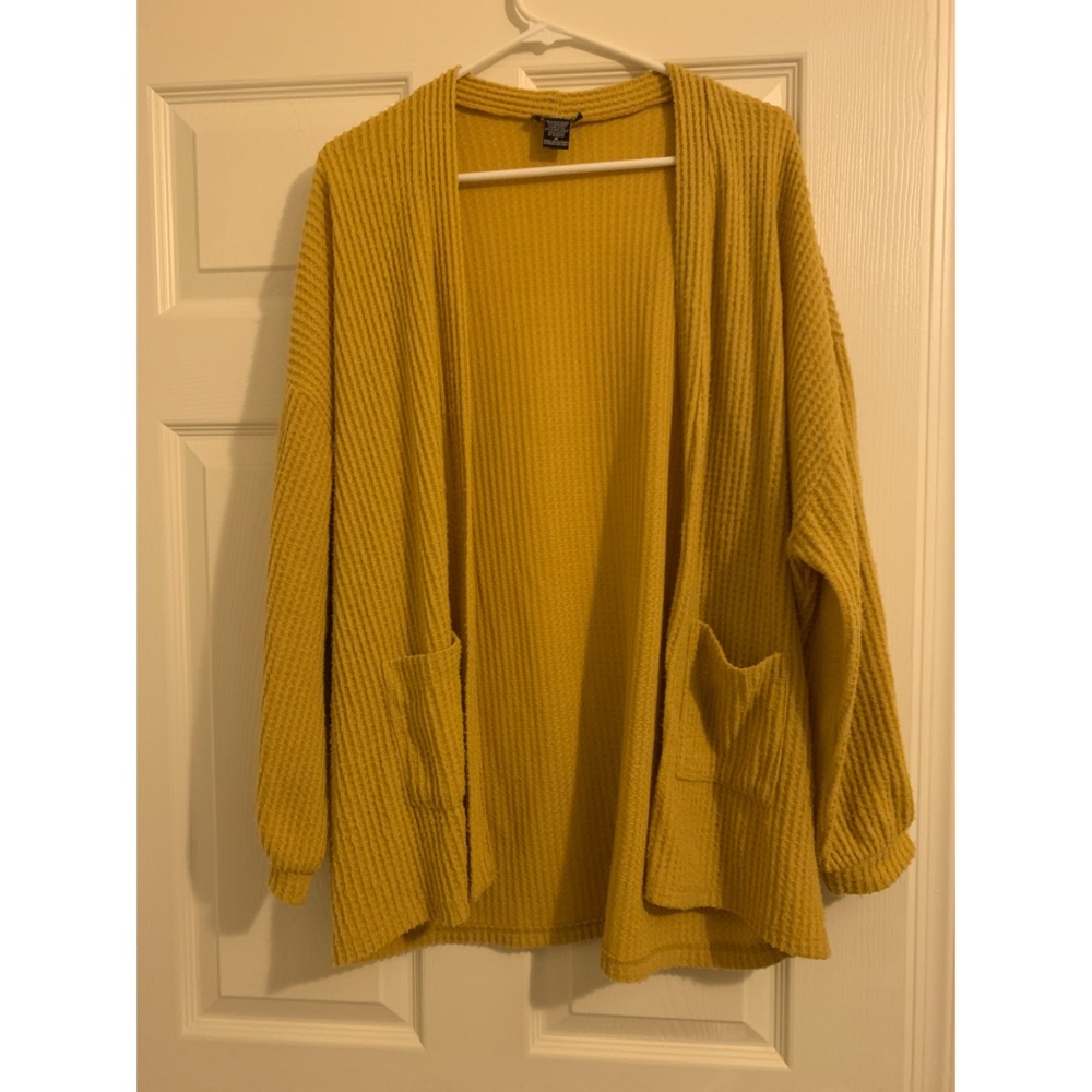 TIMING Waffle Open Cardigan Mustard Yellow